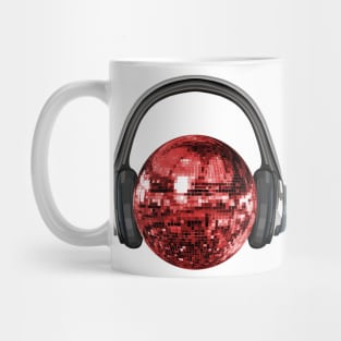 Retro Red Disco Ball with Headphones Mug